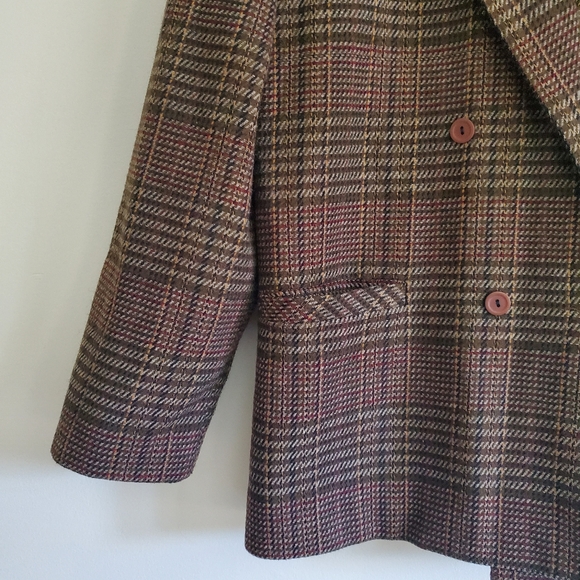 VINTAGE | Plaid Houndstooth Wool Blend Collared Blazer (Vintage Size 12) - Picture 4 of 11